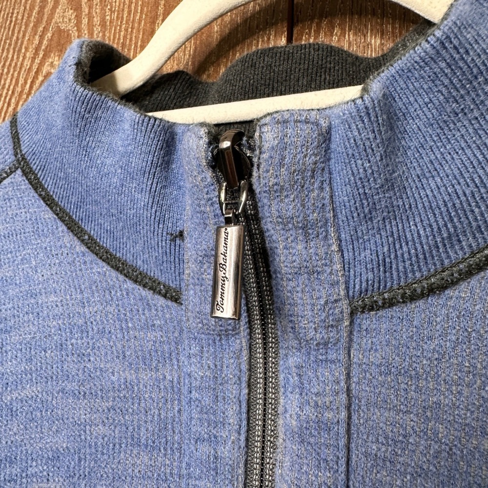 Tommy Bahama Reversible Quarter Zip Pullover Men's Gray Blue Cotton Lyocell XL - Picture 11 of 12